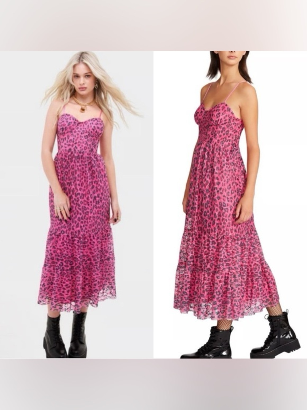 Betsey Johnson pink gray lace corset Wild N Out leopard midi dress size 4 - Picture 3 of 10